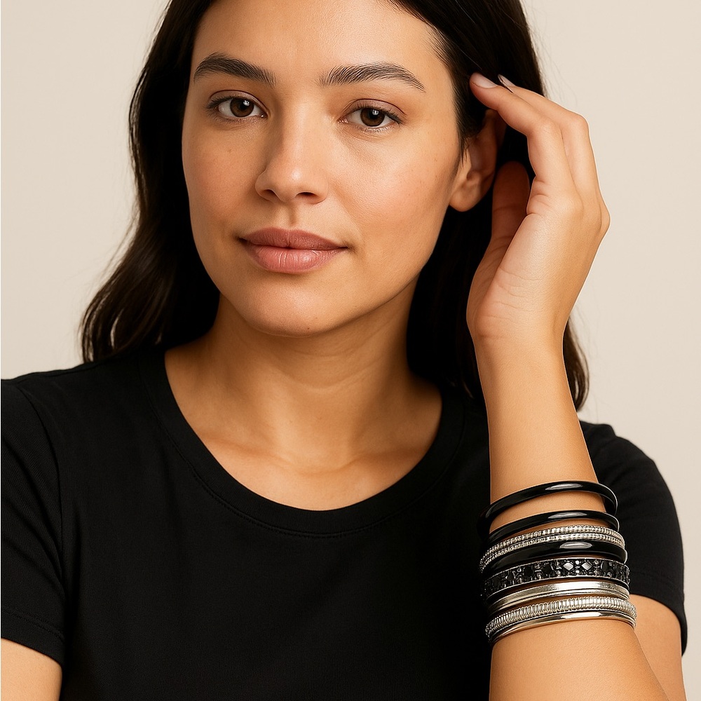 7 Black and Silver Bracelets